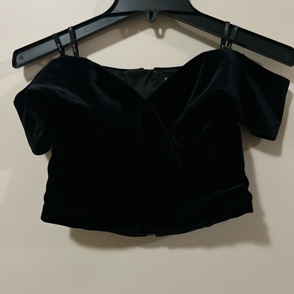 Bardot Black Velvet Off-Shoulder Crop Top